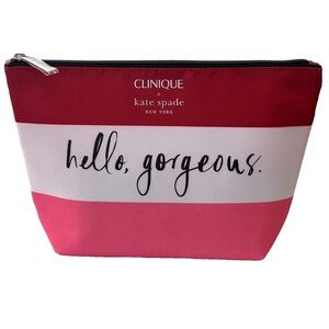 Clinique x Kate Spade Red/PinkWhite Stripe “hello, gorgeous” Cosmetic Travel Bag